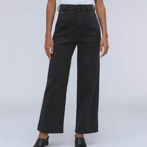 Everlane Womens The Organic Wide-Leg Pants Twill High Rise Stretch Black 8